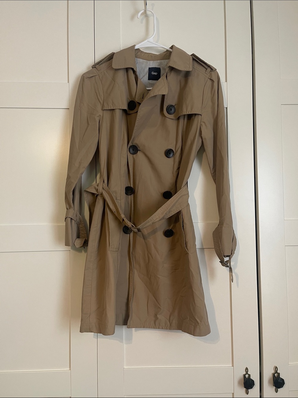 GAP Women's Khaki Double-Breasted Trench Coat